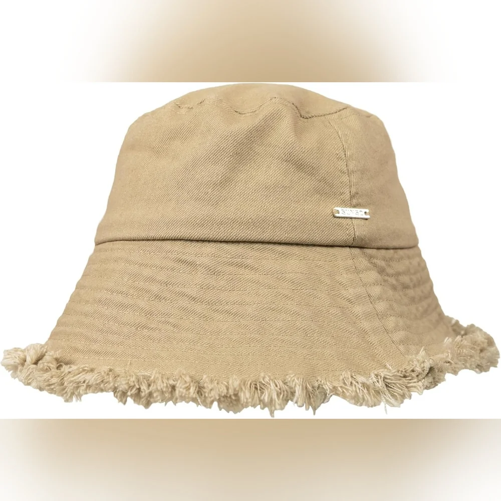 NEW! SUN50 Frayed Edge Denim Bucket Hat Sand Khaki Chino IVORY - Picture 9 of 9